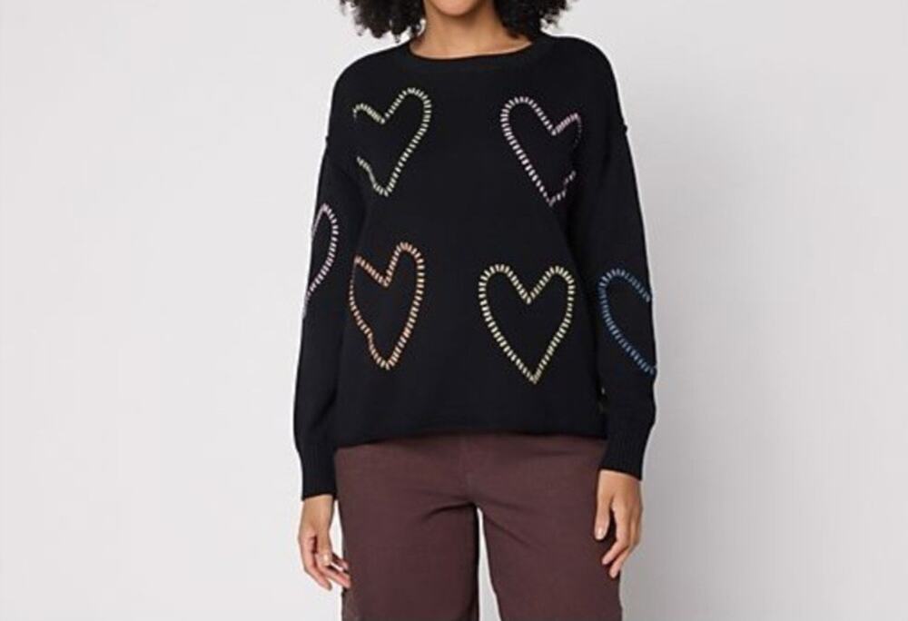 Peace Love World 100% Cotton Heart Motif Sweater Size M Black A715669 NWOT